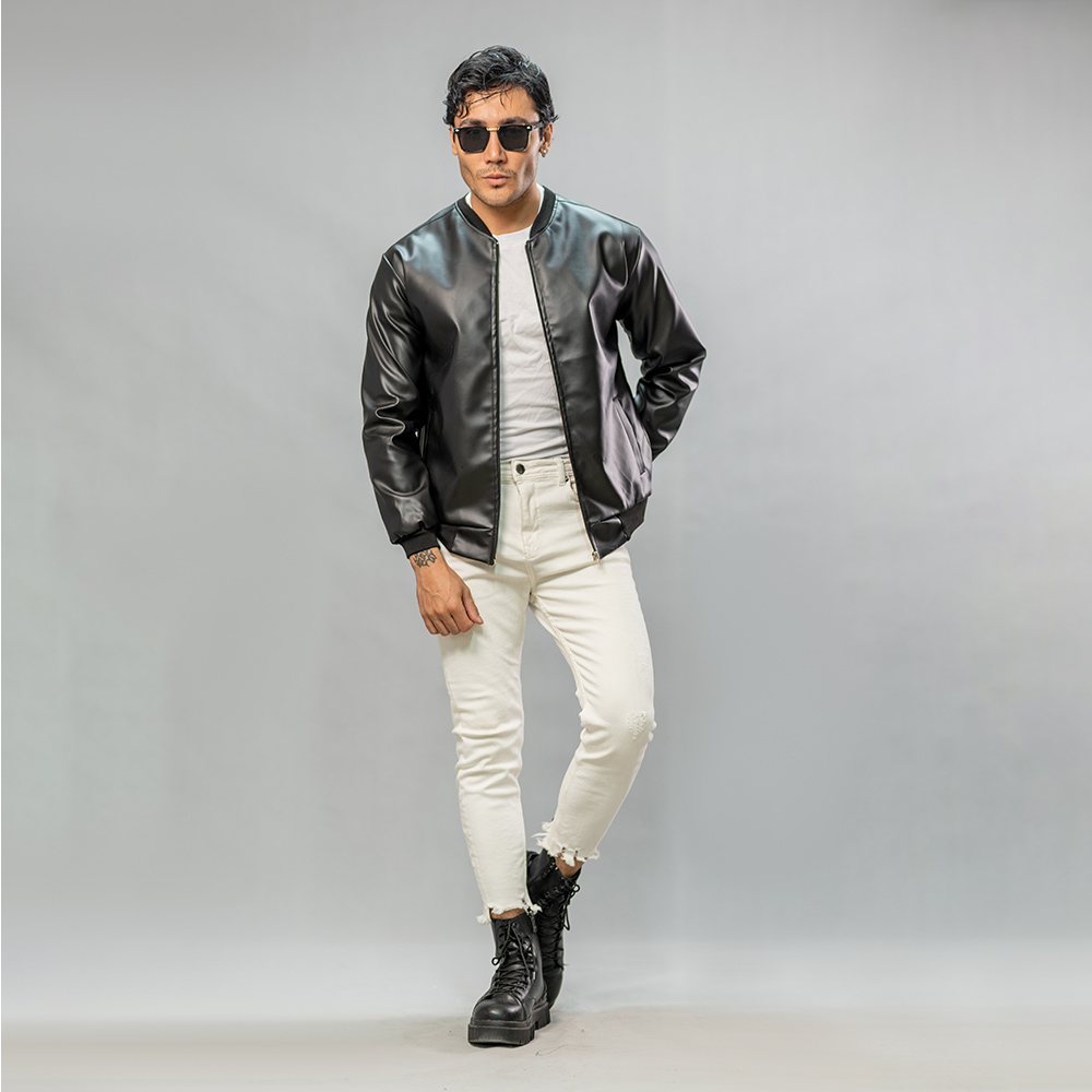 کاپشن چرم خلبانی Rockey مشکی